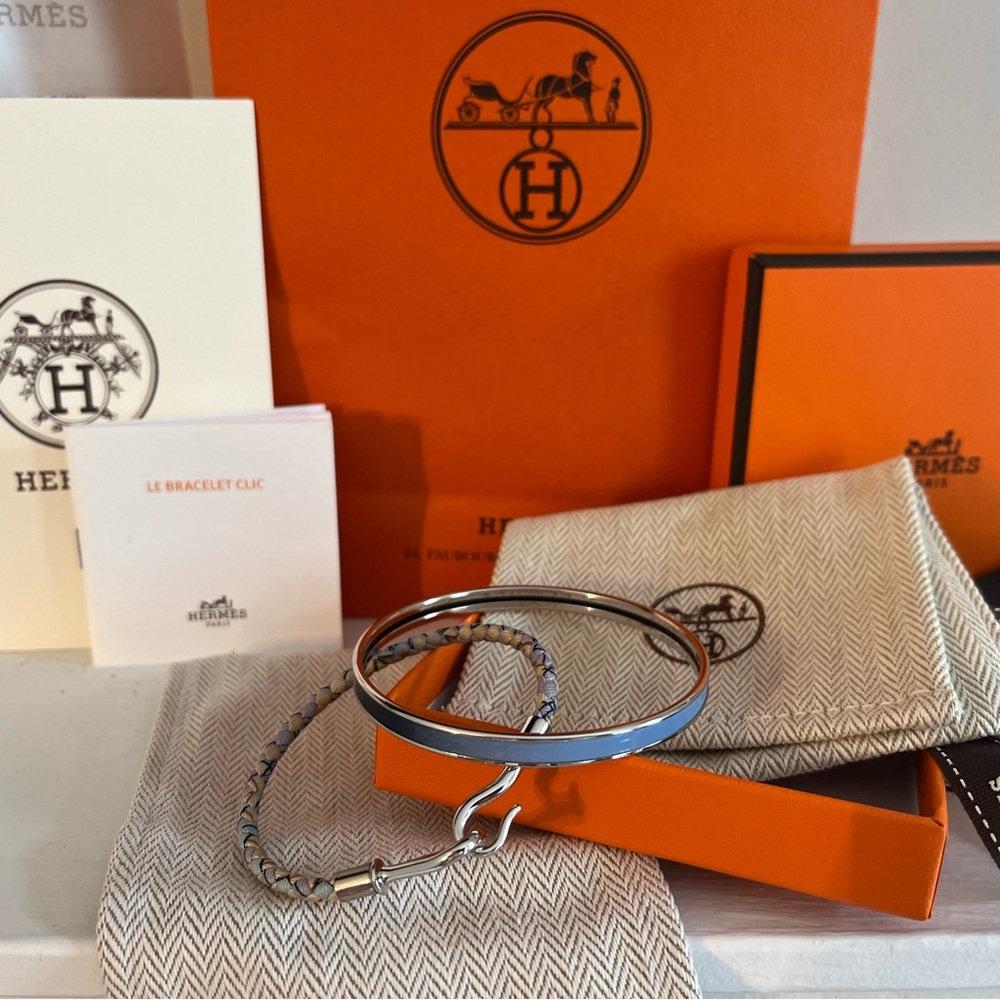 Hermes extra thin fusion enamel paladium bangle - Picture 3 of 4